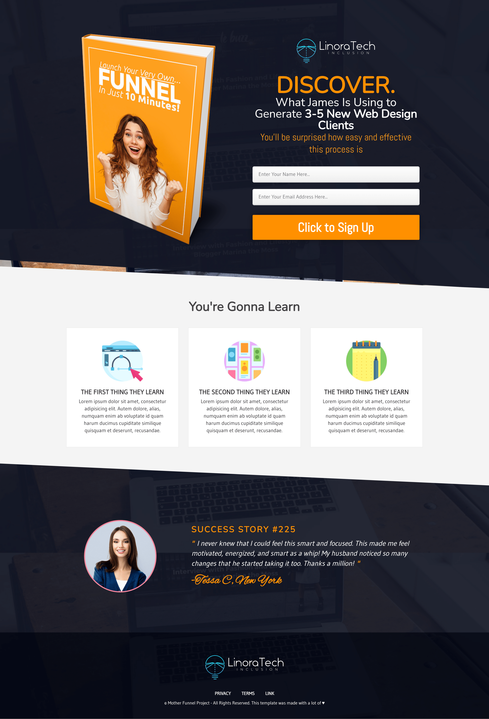 Inclusive accessible web design for a funnel page by LinoraTech Inclusion.